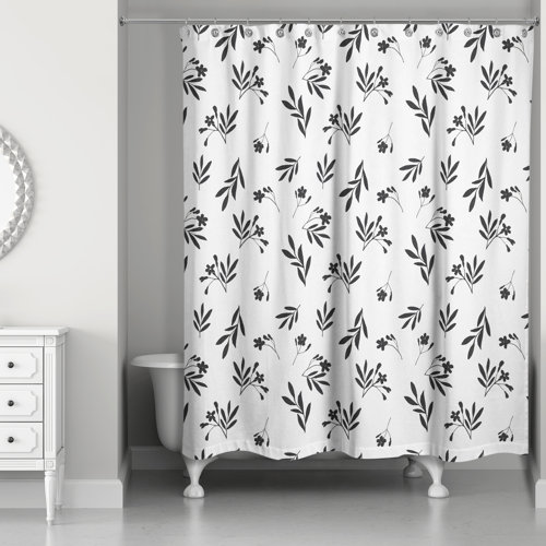 Gracie Oaks Simple Black Floral Shower Curtain Wayfair